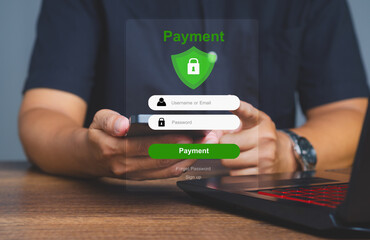 Secure online payment login on mobile and laptop.
