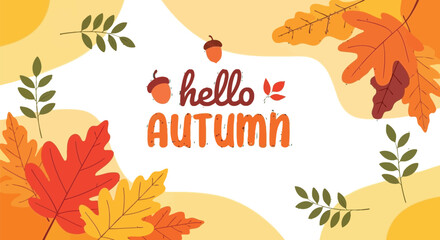 Welcome Autumn season with falling leaves in vibrant fall colors, perfect for Thanksgiving greetings and seasonal designs that bring warmth and joy