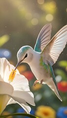 White Hummingbird with Flower