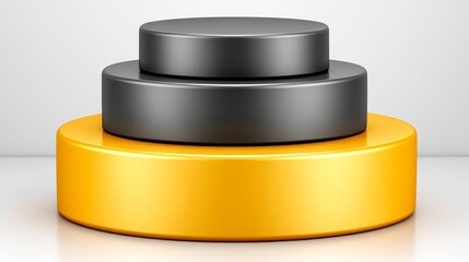 Three Tiered Gold And Dark Gray Cylindrical Display Stand On White Background