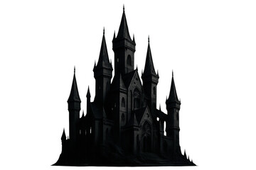 Dark gothic fantasy castle silhouette on transparent background