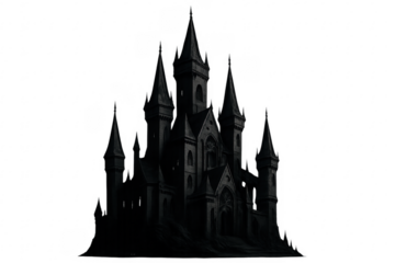 Dark gothic fantasy castle silhouette on transparent background