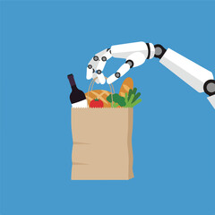 Robot hand picking groceries from paper bag