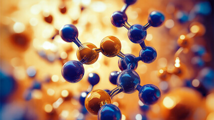 유기물 분자를 3D렌더링 스타일로 시각화한 초현실적 일러스트-A surreal illustration visualizing organic molecules in a 3D rendering style
