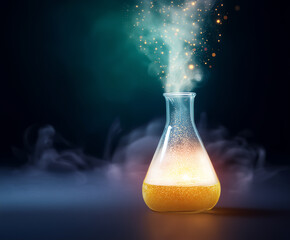 삼각 플라스크 내부에서 일어나는 화학반응을 보여주는 일러스트-Illustration showing a chemical reaction occurring inside an Erlenmeyer flask
