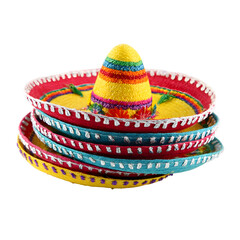 Colorful stacked sombrero hats isolated on transparent background