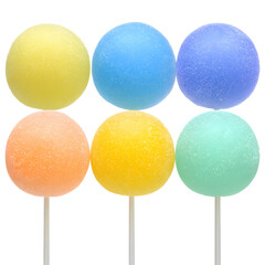 Colorful cake pops on sticks isolated against transparent background