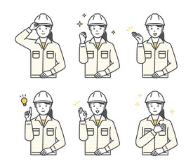 ヘルメットをかぶった作業員のイラスト素材セット