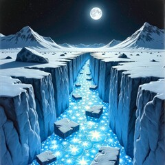 Glacier Rift Valley Landscape under Moonlight