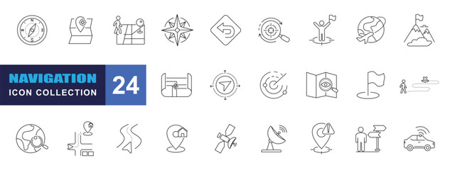 collection of navigation icons, editable stroke.	