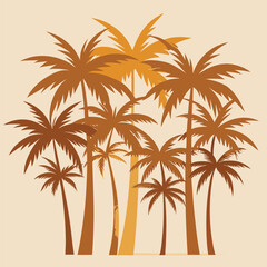 Vector art of a warm illustration of a cluster of palm trees in shades of orange and yellow against a light beige background