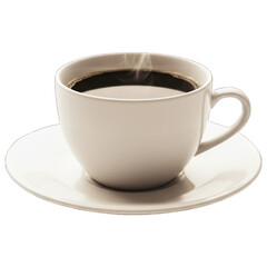Obraz premium A steaming cup of dark liquid sits on a saucer, isolated on a transparent backdrop