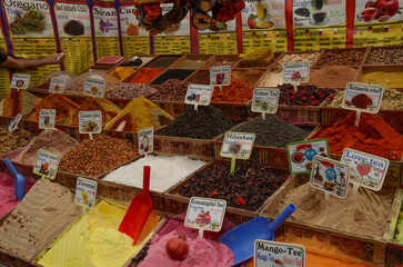 Türkiye, Side, August 23, 2025 spice stand at the Side bazaar