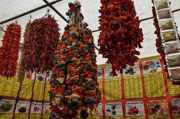 Türkiye, Side, August 23, 2025 spice stand at the Side bazaar