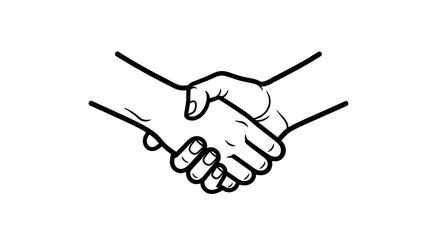 A black and white illustration depicting two hands clasped together in a handshake.