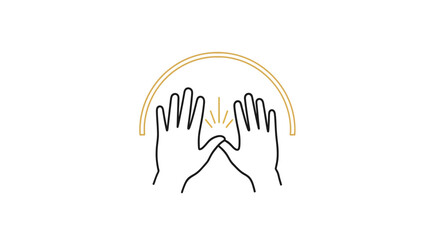 Simple line drawing depicts hands with an arc above, suggesting energy.