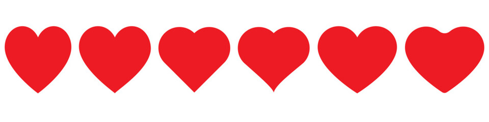 heart set in red colour, love heart icon vector. Red heart in set vector image on white background. red heart icon set vector. Various simple red vector heart love icon. Heart collection. Vector art.
