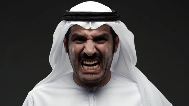 Angry Arab Man Portrait: Intense Facial Expression