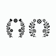 Floral Wreath Ornament Decorative Flower Leaf Botanical Elegant Design Vector Illustration