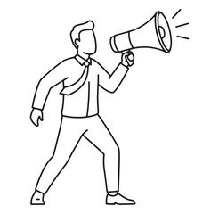 Vector illustration of a businessman using a megaphone for announcement and promotion.