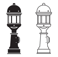Vector illustration of classic city lampposts presented in solid black and outline designs