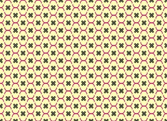 seamless pattern with green cross flowers and pink round border on yellow background repeat style, replete image design for fabric printing, dot round flower, patter print, grid