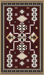 Navajo storm pattern rug style vector.Sacred mountain symbolism with central rectangular motif connecting four corners.Representing weather,lightning.Carpet southwestern tribal geometric illustration.
