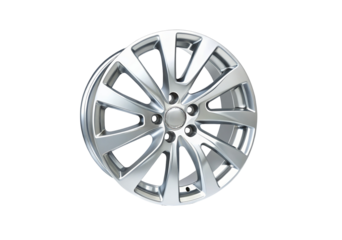 Sleek silver alloy wheel with modern design for high-performance vehicles and sports cars
