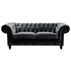Obraz premium Classic gray chesterfield sofa isolated on transparent background for interior design and decoration
