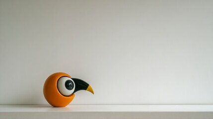 Abstract orange bird sculpture with white backdrop design concept
