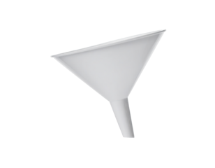 White, plastic funnel isolated on black. Simple geometry