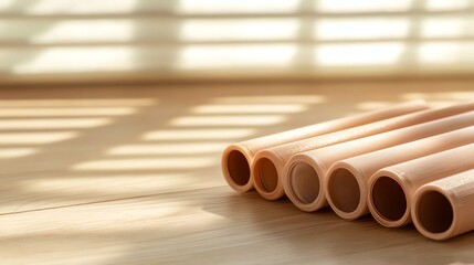 A set of vintage hair perm curlers, glowing softly on a neutral backdrop with subtle highlights