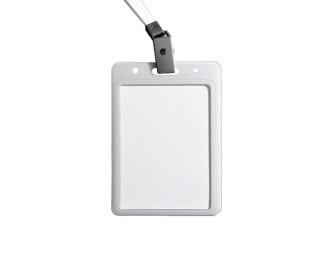 White ID badge hanging. Clear view