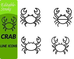 Crab icon character, in a clean flat vector style, designed with a rounded shell, two raised claws, and multiple legs for instant recognition. Features smooth curves and minimal versatile and modern.