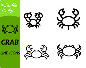 Crab icon character, in a clean flat vector style, designed with a rounded shell, two raised claws, and multiple legs for instant recognition. Features smooth curves and minimal versatile and modern.