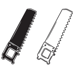 Hand saws in black and white illustration showcasing carpentry tools for woodworking projects