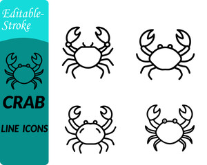 Crab icon character. illustrated in a minimal flat vector style. showing a rounded shell, two large upward claws and six small legs for a friendly, clear look. Designed with smooth lines and balanced.
