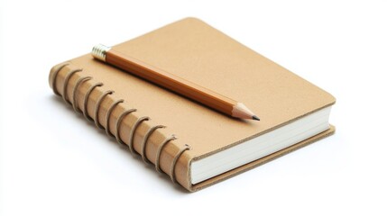 Notebook and pencil on white background in studio setting
