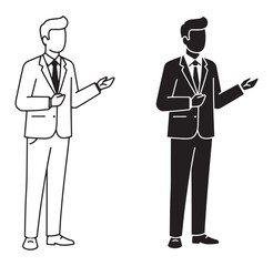 Presentation in suits illustration featuring outlines and black shapes of professional businessmen