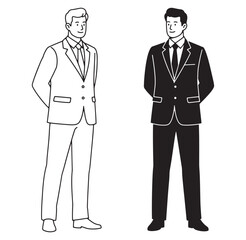 Stylish illustration of two well dressed businessmen in different contrasting color schemes