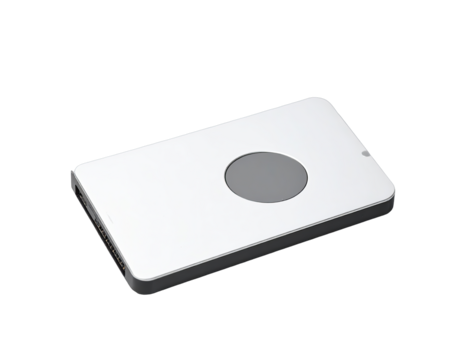 White rectangular device with gray circle on top