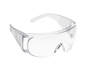 Clear plastic safety glasses on black