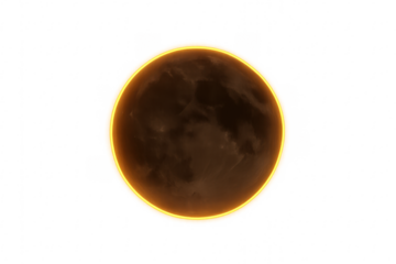Dark planet with glowing yellow aura on transparent background