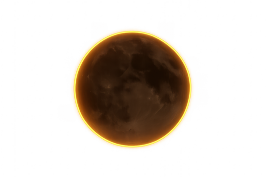 Dark planet with glowing yellow aura on transparent background