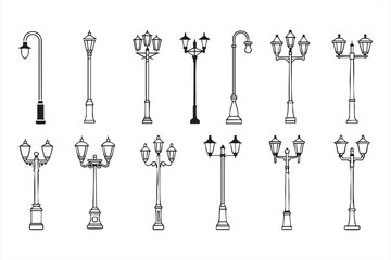 Outdoor Lighting Poles Vector Icons for Urban Design
