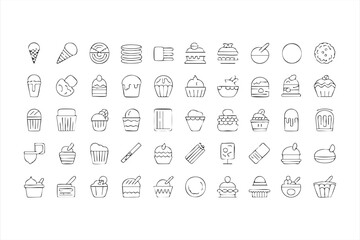 Minimalist Line Art of Sweet Treats and Frozen Desserts