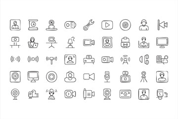 Minimalist Line Art of Online Meeting and Streaming Symbols