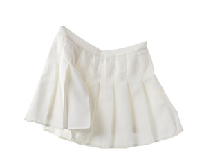 Flying stylish skirt on white background