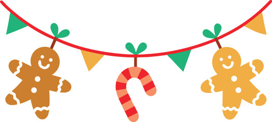 Playful gingerbread cookie garland vector illustration scalable eps for festive holiday decor