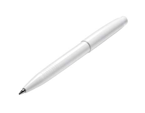 Sleek white pen, cap on, angled view on black background